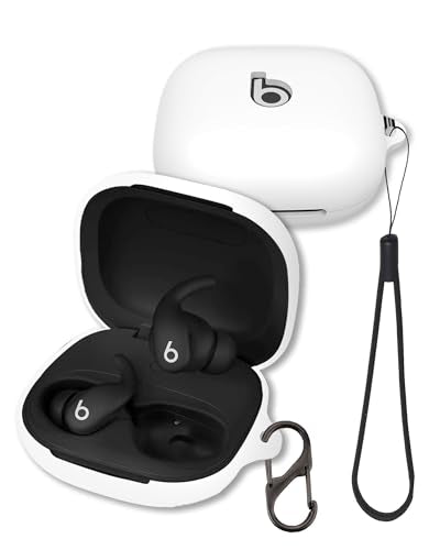 Case for Beats Powerbeats Fit Earbuds 2025 (White) | Soft Silicone Protective Cover with Carabiner and Lanyard, Shockproof - color: White