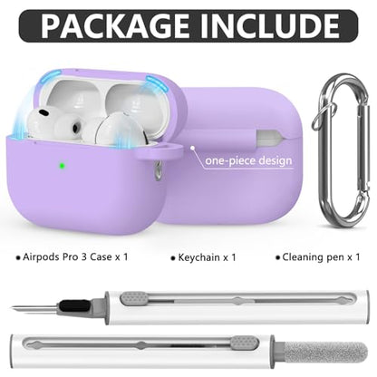 Ljusmicker for AirPods Pro 3 Case 2025 with Magnetic Lock,Purple | Soft Silicone Protective Cover for Apple AirPod Pro 3rd Generation Case with Cleaner Kit & Keychain for Women Men,Shockproof - color: A1-Purple