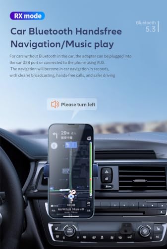 5.3 transceiver 2-in-1 USB Bluetooth Adapter,3.5mm Aux Wireless Adapter, Low Latency, Built in Mic, Music Streaming, Handsfree Calls,Power by USB for PC Home/Car Sound System