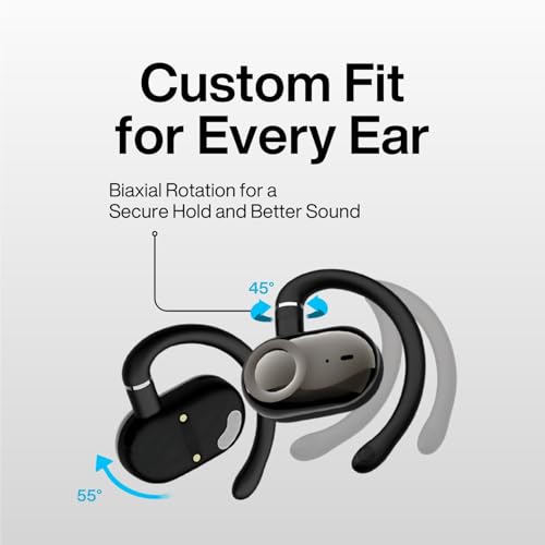 Open Ear Earbuds Bi-Axial Custom Fit Immersive Sound Wireless Headphones | Over The Ear Bluetooth Ear Buds Waterproof Long Battery for Running Outdoor Sports Travel Conference - OpenBass Fit Black - color: Onyx Black