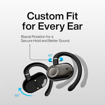 Open Ear Earbuds Bi-Axial Custom Fit Immersive Sound Wireless Headphones | Over The Ear Bluetooth Ear Buds Waterproof Long Battery for Running Outdoor Sports Travel Conference - OpenBass Fit Black - color: Onyx Black