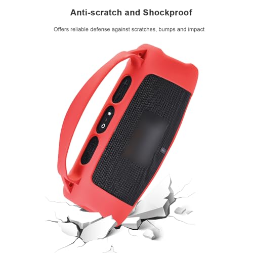 Silicone Case for JBL Charge 5 Wi-Fi/Charge 5 Portable Bluetooth Speaker, Protective Sleeve with Handle and Shoulder Strap Wireless Speakers Accessories (Red) - color: Red