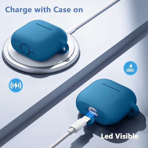 for Airpods 4th Generation Case Cover(2024),Soft Silicone Full Protective Case for AirPods 4 Case with Keychain & Cleaner Kit,Compatible with Apple Airpods 4 for Women,Men（Blue） - color: Blue
