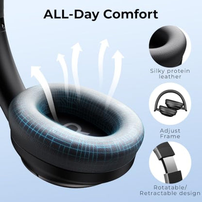 havit Hybrid ANC Wireless Headphones, Over Ear Bluetooth Headphones with Hi-Res Audio, Spatial Sound, 80H Battery, 5-Mic ENC Calls, Metal-Accent Foldable Design