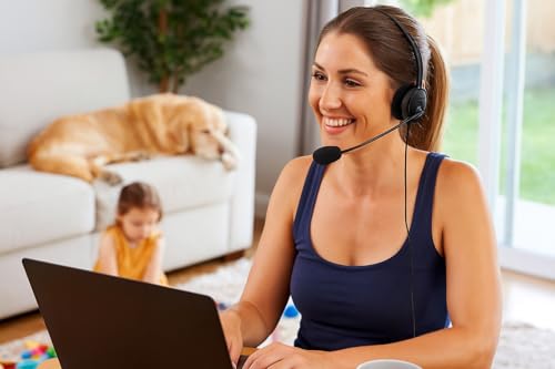 MANHATTAN USB Headset with Mic & 5 ft Cable - Cushion Mono/Single-Sided, On-Ear, in-line Volume Control, Adjustable Headband - for Desktop, Laptop, Computer, 179867 | Wired USB-A earpiece with flexible mic boom, plug-and-play setup, padded fit for calls,