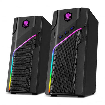 W-206RE RGB Bluetooth PC Speakers, Desktop Gaming Speakers with 21 LED Light Modes, USB Powered Stereo Computer Speakers for Monitor, Laptop and Gaming Setup