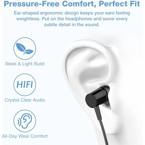 2 Pack Noise Isolating Wired in-Ear Earbuds, 3.5mm Corded Headphones with in-Line Microphone, Volume & Track Control, All-Day Comfort Fit