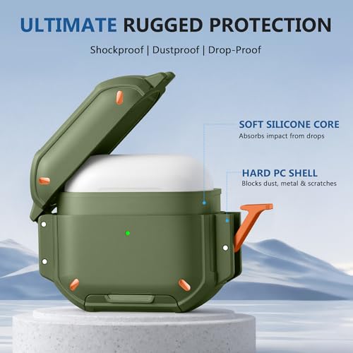 Waterproof Case with Lock for AirPods Pro 3 | IP68 waterproof, Mil-grade drop-proof, Secure lock, Keychain & stand. Hard protection for AirPods Pro 3. - color: Green