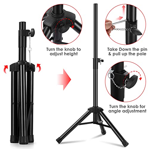 Universal Speaker Stand Mount Holder Heavy Duty Tripod/Adjustable Height from 26.8” to 35” and Compatible Insert Easy Mobility Safety Pin