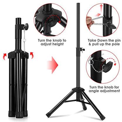 Universal Speaker Stand Mount Holder Heavy Duty Tripod/Adjustable Height from 26.8” to 35” and Compatible Insert Easy Mobility Safety Pin