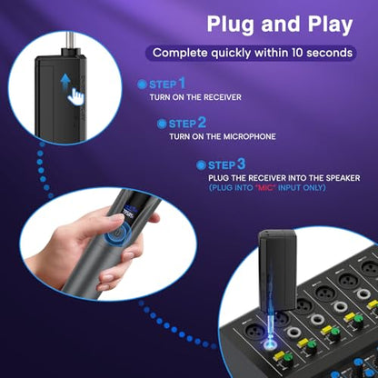 Wireless Microphones,Professional Dual Handheld Cordless Dynamic Mic System