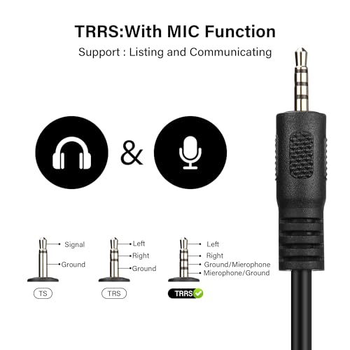 Right Angle 2.5mm Audio Aux Cable，90 Degree 2.5mm Male to Male TRRS Stereo Headset Headphone Jack Connector Cable for Headset Headphone Microphone（1.8M）
