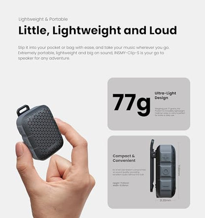 INSMY Wearable Bluetooth Speakers IP67 Waterproof Clip On Small Speaker | Portable Personal Speakers,Clean Sound,Stereo Pair,Wireless,ENC Built-in Mic,Lightweight for Golf Work Pool Gift (Black) - color: Black