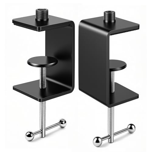 KB47 Table Microphone Clamp Mount, 5/8-27 Male and 3/8-16 Female Threads | Heavy-Duty 2-Pack Desk Mic Stand Base for Boom Arms and Goosenecks, Fits Thick Desks up to 2.36 in, Includes 4 Thread Adapter - color: C-CLAMP MOUNT (2PCS)