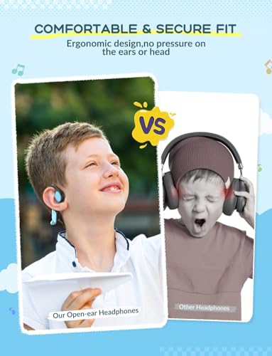 iClever OWS01 Kids Bluetooth Headphones, Air Conduction Open Ear Headphones | SafeSound Tech, Clear Audio Bluetooth 5.4, 360° Bending Ultra-Light Kids Wireless Headphones for Travel/School/Sports/Outdoor - color: Blue