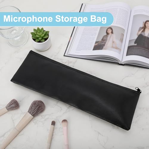 Microphone Bags, PU Leather Zipper Storage Pouch for Wireless Mic Protector, Portable Carrying Microphone Case, Black, 2 Pcs