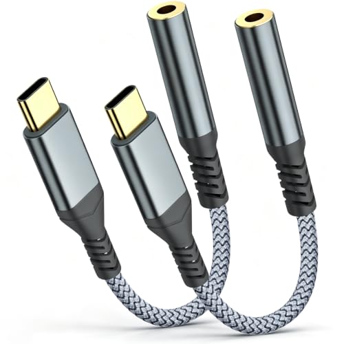 USB C to 3.5mm Audio Headphone Adapte(2 Pack), USB C To Aux Adapter Type C Hi-Fi Usb C To Headphone Jack Adapter For iphone 17 Pro Max/17 Pro, 16/15 Pro Max, 16/15 Pro, Galaxy S24/S23/S22 Ultra