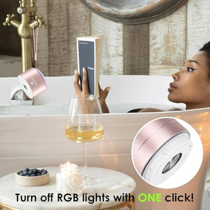 XLEADER Mini Bluetooth Shower Speaker, IPX6 Waterproof Speaker, with RGB Lights, Mic, Portable Silicone Lanyard, Suction Cup, Clear Sound&Rich Bass, 12h Playtime, Small Pink Gifts for Girls Women - color: Pink Rose Gold
