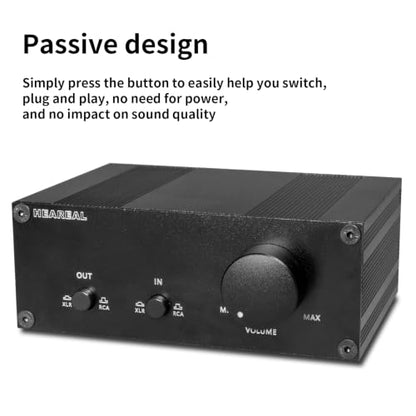 Passive 2-in 2-Out XLR/RCA Audio Switcher with Volume Control | Passive XLR/RCA audio switcher, 2-IN 2-OUT with volume control. Independent toggle, no noise, solid aluminum build.