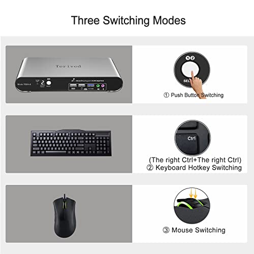 2 Port DP USB 3.0 Automatic KVM Switch Quad Monitor Two Computers Four DisplayPort Monitors, 8K@30Hz 4K@144Hz, Aluminum hotkey Audio Microphone, Digital Display, HDR10 with Cables - style: 2 Computers 4 DP Monitors USB 3.0