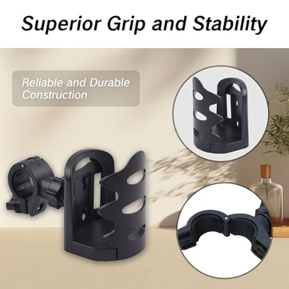 BRBASAP Stand Cup Holder Clamp Attachment Microphone Stand Adjustable Water Bottle Drink Caddy Mount for Music Handle Bar Pole or Gaming Chair Motorcycle Desk with Clip and Luggage Attachment, balck