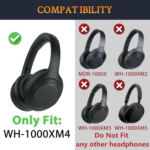 SOULWIT Replacement Kit for Sony WH-1000XM4 Headphones, Ear Pads Cushions + Headband Repair Part - Black - color: Black