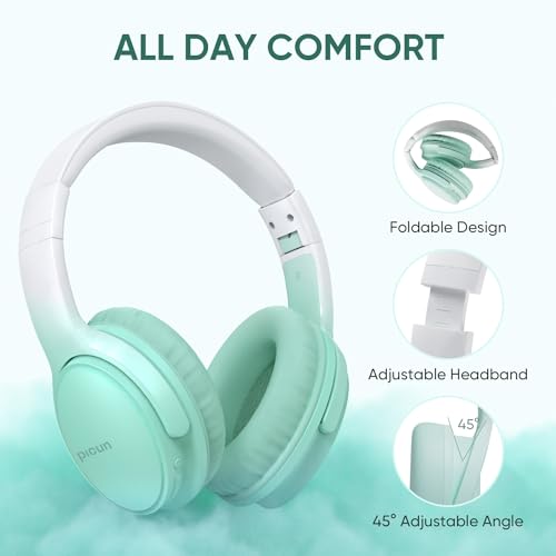 Wireless Headphones, Bluetooth Over Ear Headsets with Microphone, Hi-Fi Audio, 60H Playtime, Touch Control, Foldable Lightweight, On-Ear Headphones for Girls Women, Travel, Work, - color: Mint Green