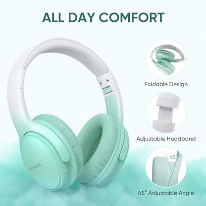 Wireless Headphones, Bluetooth Over Ear Headsets with Microphone, Hi-Fi Audio, 60H Playtime, Touch Control, Foldable Lightweight, On-Ear Headphones for Girls Women, Travel, Work, - color: Mint Green