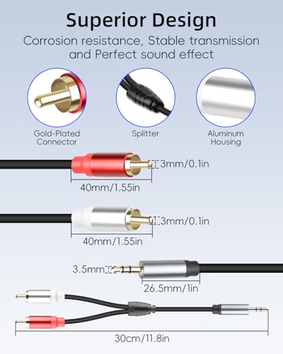 RCA to 3.5mm Aux Cable,3.5mm Male to 2 RCA Male Headphone Jack Audio Adpter Cable,1/8 to 2RCA Auxiliary Stereo Y Splitter Cable for Phone,Tablet,Computer,MP3(1Ft/2Pack) - style: male to male