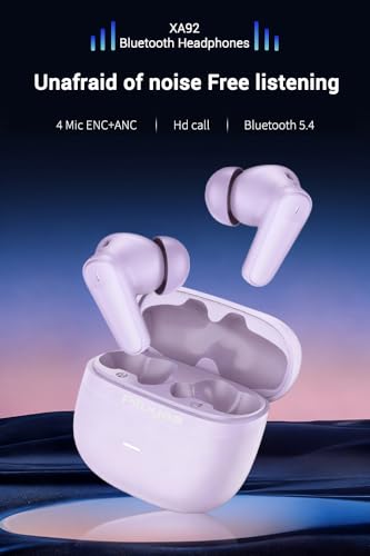Piluyaa Wireless Earbuds Bluetooth Headphones ANC+ENC Ear Buds with Mic | LED Digital Display Charging Case, IPX7 Waterproof, HIFI Deep Bass Stereo, in-Ear Earphone for iPhone Andriod -Purple - color: Purple