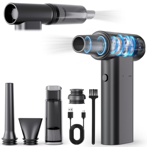 2-in-1 Compressed Air Duster & Car Vacuum Cordless Rechargeable - 160000RPM Electric Air Duster, Aluminum Mini Vacuum Keyboard Cleaner for PC, Computer, House, Outdoor & Car Detailing Supplies