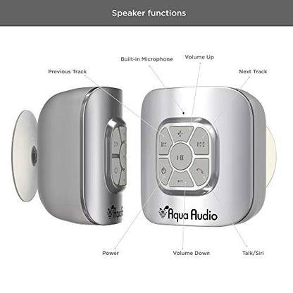 Shower Speaker Bluetooth Waterproof with Suction Cup - 10 Hours Playtime/Built-in Mic (Silver)