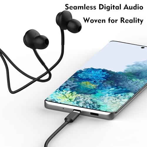 USB-C Headphone for Samsung S26 S25 FE S24 A16 A17 Wired Earbuds Magnetic in-Ear Type C Earphone with Microphone Volume Control Bass Stereo Noise Canceling for iPhone 17 Pro Max 16 16e 15 Pixel 10a 9a