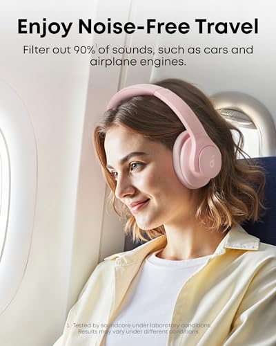 Soundcore by Anker Q20i Hybrid Active Noise Cancelling Headphones, Pink | Over-Ear, Bluetooth, 40H ANC Playtime, Hi-Res Audio, Big Bass, Transparency Mode, Customize via App, Travel, Home, Office - color: Pink