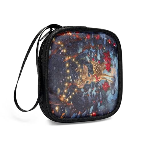 Cherry Earphone Carrying Case Cell Phone Accessories Storage Bag with Zipper Handle for Earphone Flash Drive Charging Cable Key Wall Charger - color: Christmas Deer