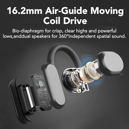 Open Ear Bluetooth 5.3 Earbuds,Wireless Headphones Sport Over Earphones Built-in 4 Mic with Ear Hooks 75H Playtime,Bluetooth Ear Buds with LED Digital Display,IPX5 Waterproof for Running Fitness/Black