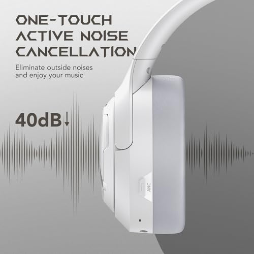 Black Shark JoyBuds Max Active Noise Cancelling Headphones, 50H Playtime Wireless Over Ear Headphones with Microphone, Bluetooth 5.4 Gaming Headsets Comfort Fit Ear Cups, 6EQ Modes via APP (White) - color: X7 White