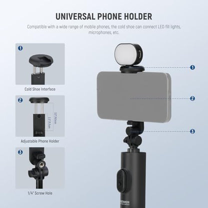 NEEWER Entry Level Version Selfie Stick Tripod with Light & Remote Compatible with iPhone Samsung Android, 67" Extendable Portable Travel Cell Phone Holder Stand for Video Recording Filming, PA987