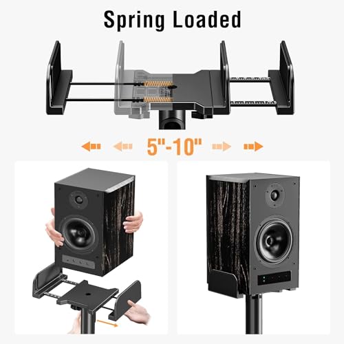 Speaker Stands Pair, 34"-43.3" Height Adjustable, Max 11 lbs, Cable Conceal | Speaker Stand for Surround Sound, Sturdy Spring-Loaded Floor Standing for Satellite Rear Bookshelf Speaker - size: Height 34"-43.3"