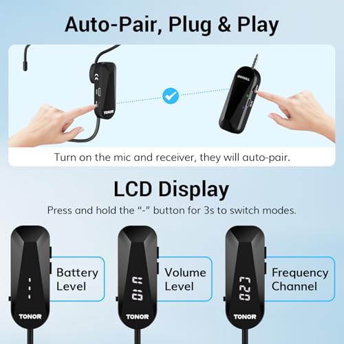 TONOR Wireless Headset Microphone, 2 in 1 UHF Over-Ear Mic System with 20 Channels, 65ft Range Handheld Microfono for Teaching, Fitness, Tour Guide, Compatible with PA, Voice Amplifier, Speaker, TW100