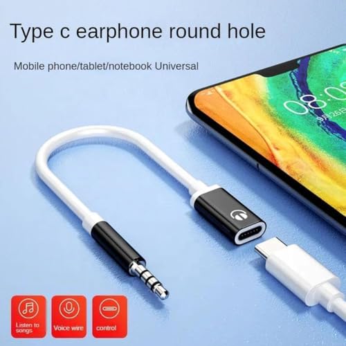 3.5mm Male to Type-C Female Audio Adapter Cable, White, Compatible with Smartphones, MP3 Players, Laptops, Tablets