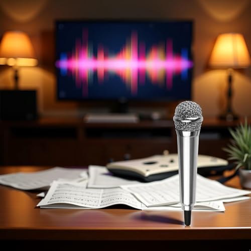 Silver Mini Singing Mic Phone Karaoke Mic Singing 3.5mm Condenser Microphone Mini Handheld Microphone for Mobile Phone Laptop Notebook Handheld Wireless Microphones