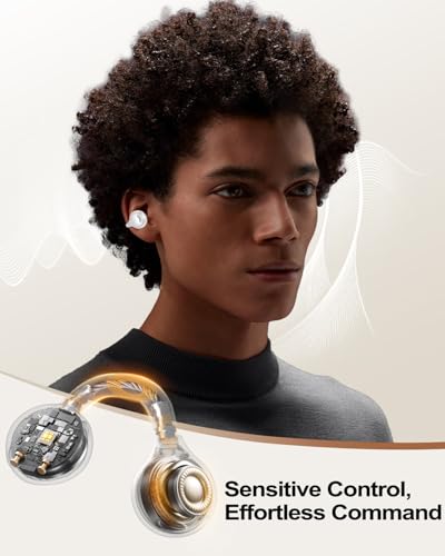 kurdene Wireless Open Ear Earbuds,Ultra Comfort Open Ear Clip Wireless Ear Buds, Lightweight Headphones, 30H Play, Bluetooth 6.0 Immersive Audio Earphones Fit Sports Running Working, White