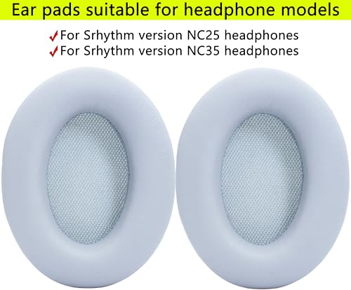 Replacement Ear Pads Compatible with Srhythm Version NC35 Gray | Also suitable for Srhythm Version NC25 Headphones Soft protein leather/memory foam ear pads and earmuffs - color: Gray