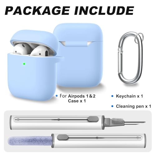 for AirPods 1/2 Case Cover, Come with Cleaner Kit, Soft Silicone Protective Cover with Buckle, Compatible with AirPods 2nd 1st Generation Charging Case, Front LED Visible, Sky Blue - color: A2-Sky Blue