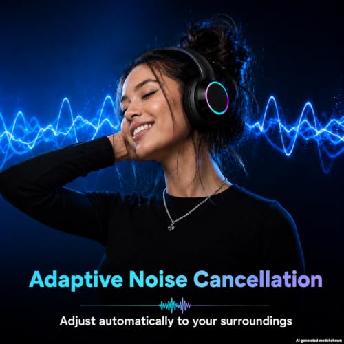 Bluetooth Headphones, Over Ear Wireless Headphones, RGB Light, Foldable Lightweight Headset with Microphone, Wireless Headphones for Cell Phone, Music, Gaming, School, Home Office