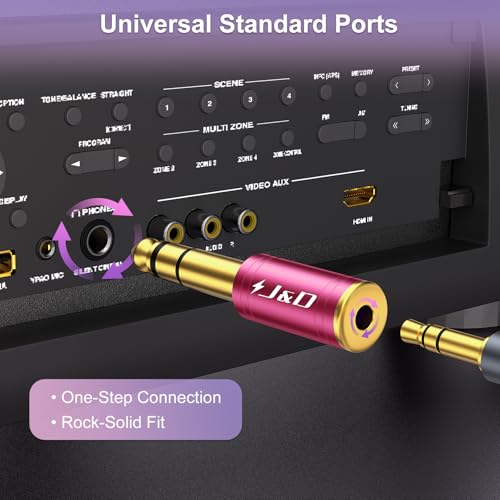 J&D 5-Pack 1/4 to 1/8 Headphone Adapter, 6.35 mm to 3.5 mm Stereo TRS Male to Female, Gold-Plated 3.5mm Plug Jack Connector for Guitar, Amp, Keyboard, Bass, Red - color: Red