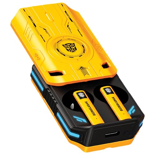 Transformers Earbuds T76, Bluetooth 6.0 Wireless Gaming Earbuds with Mic, Low Latency in Ear Earbuds, 13mm Drivers, HD Calling, 40H Playtime, Zinc Alloy Case (Bumblebee Yellow) - color: Bumblebee Yellow