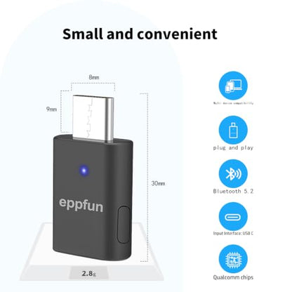 eppfun USB C Bluetooth Adapter for ps5/PS4, Dual Connection Wireless Audio Adapter Low Latency Dongle with 3.5 mm Analog Mic for PC, Mac, Phone