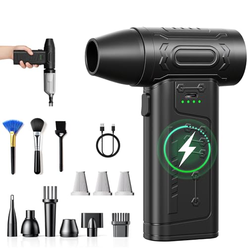 fourq Compressed Air Duster,Mini Vacuum Cleaner 2-in-1,4000 mAh,130,000 RPM Brushless Motor,8000Pa，120MPH/1.1LB Thrust Car Dryer Air Blower for Car Cleaning,Computer Cleaning